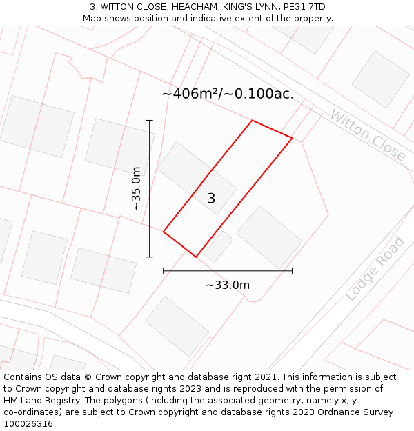 3, WITTON CLOSE, HEACHAM, KING'S LYNN, PE31 7TD: Plot and title map