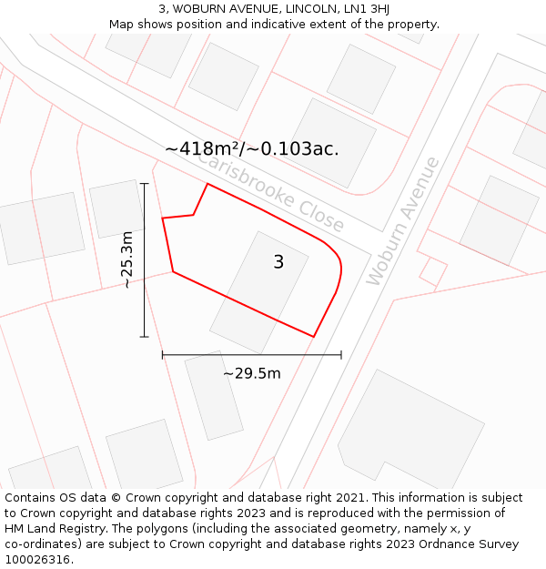 3, WOBURN AVENUE, LINCOLN, LN1 3HJ: Plot and title map