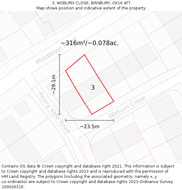 3, WOBURN CLOSE, BANBURY, OX16 4FT: Plot and title map