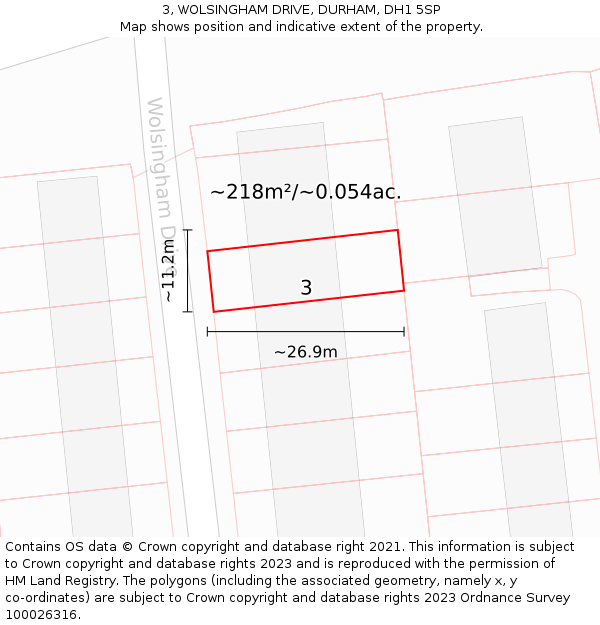 3, WOLSINGHAM DRIVE, DURHAM, DH1 5SP: Plot and title map