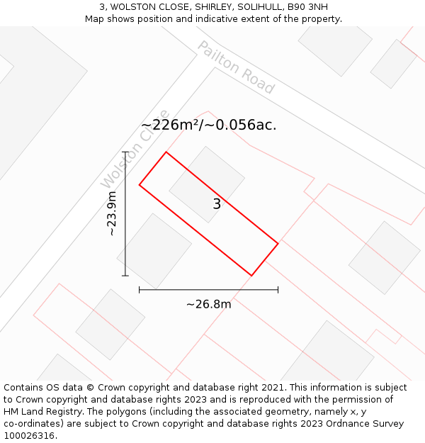 3, WOLSTON CLOSE, SHIRLEY, SOLIHULL, B90 3NH: Plot and title map