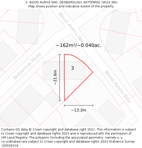 3, WOOD AVENS WAY, DESBOROUGH, KETTERING, NN14 2RU: Plot and title map