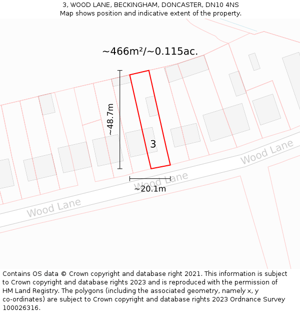 3, WOOD LANE, BECKINGHAM, DONCASTER, DN10 4NS: Plot and title map