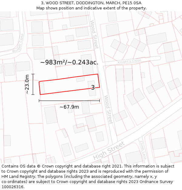 3, WOOD STREET, DODDINGTON, MARCH, PE15 0SA: Plot and title map