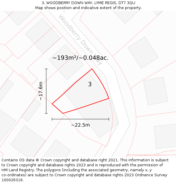 3, WOODBERRY DOWN WAY, LYME REGIS, DT7 3QU: Plot and title map