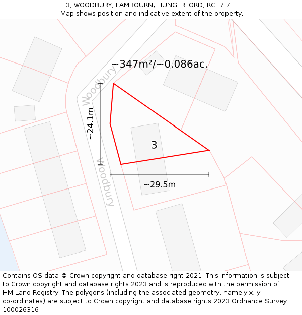 3, WOODBURY, LAMBOURN, HUNGERFORD, RG17 7LT: Plot and title map