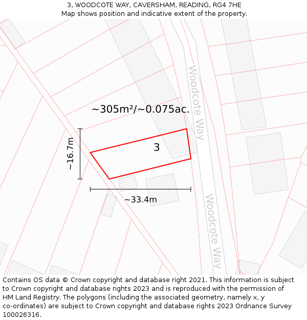 3, WOODCOTE WAY, CAVERSHAM, READING, RG4 7HE: Plot and title map