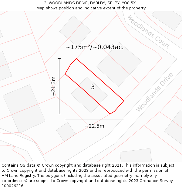 3, WOODLANDS DRIVE, BARLBY, SELBY, YO8 5XH: Plot and title map