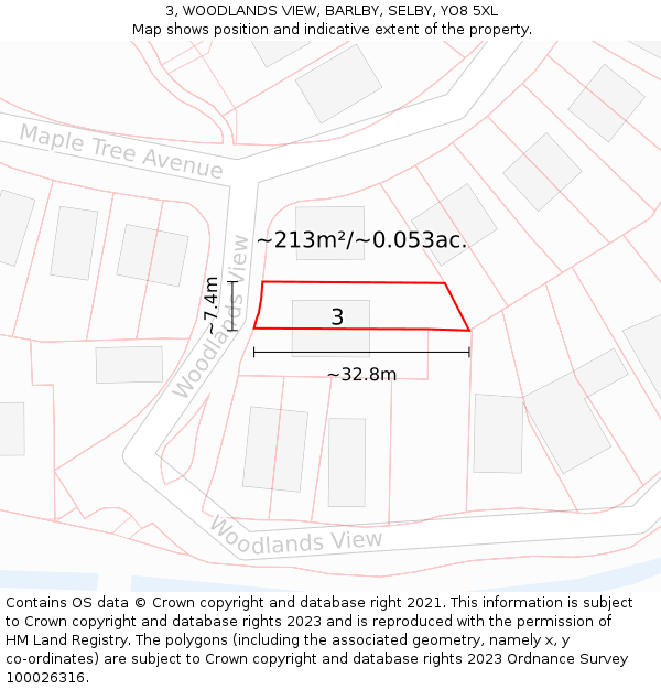 3, WOODLANDS VIEW, BARLBY, SELBY, YO8 5XL: Plot and title map