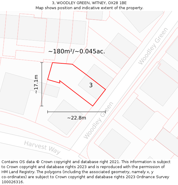 3, WOODLEY GREEN, WITNEY, OX28 1BE: Plot and title map