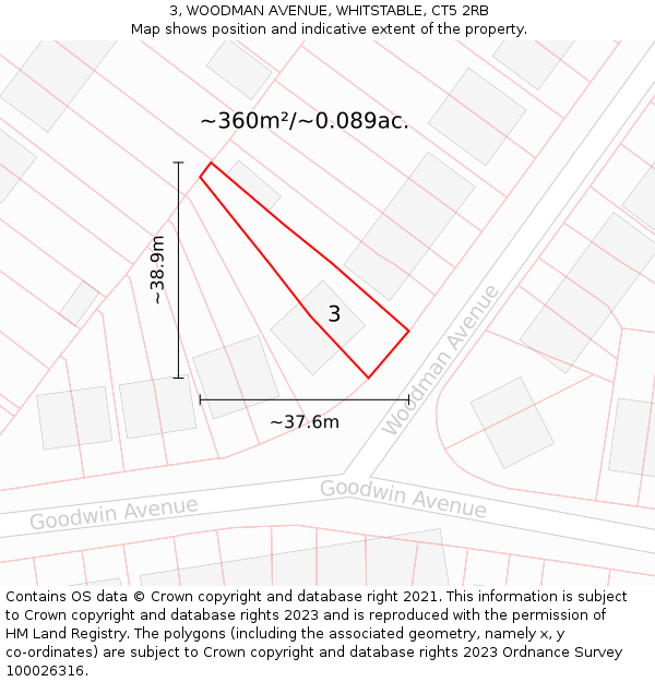 3, WOODMAN AVENUE, WHITSTABLE, CT5 2RB: Plot and title map