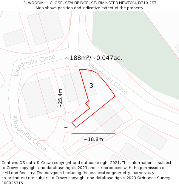 3, WOODMILL CLOSE, STALBRIDGE, STURMINSTER NEWTON, DT10 2ST: Plot and title map