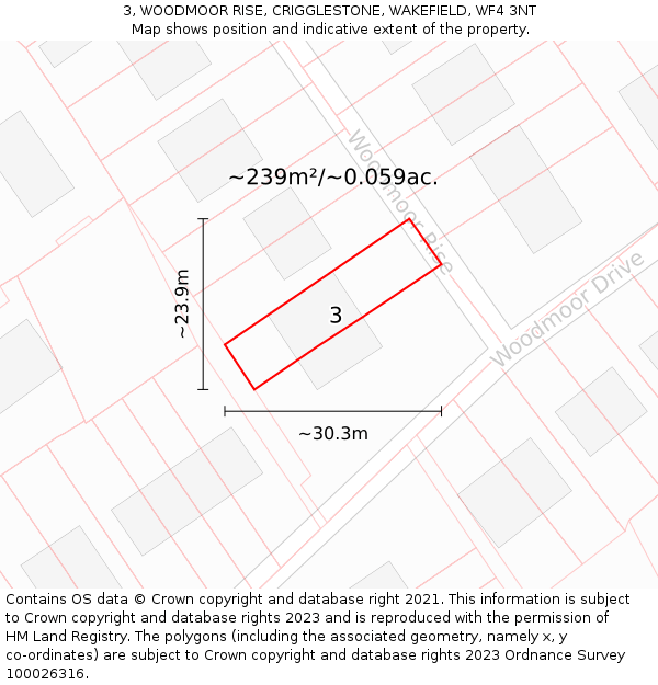 3, WOODMOOR RISE, CRIGGLESTONE, WAKEFIELD, WF4 3NT: Plot and title map