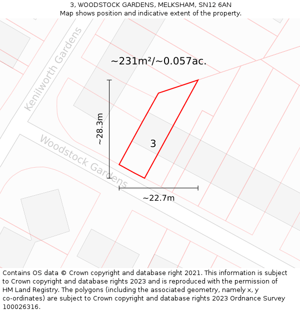 3, WOODSTOCK GARDENS, MELKSHAM, SN12 6AN: Plot and title map