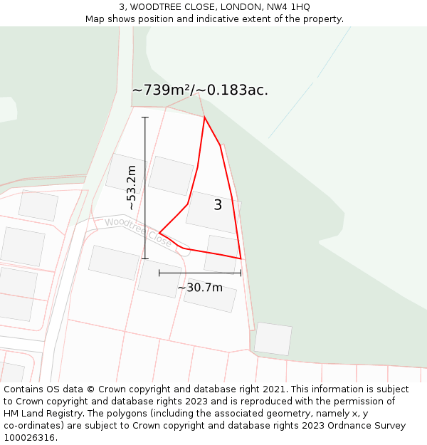 3, WOODTREE CLOSE, LONDON, NW4 1HQ: Plot and title map