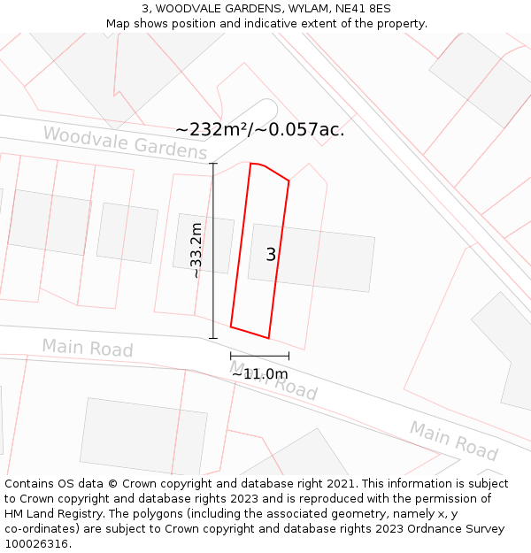 3, WOODVALE GARDENS, WYLAM, NE41 8ES: Plot and title map