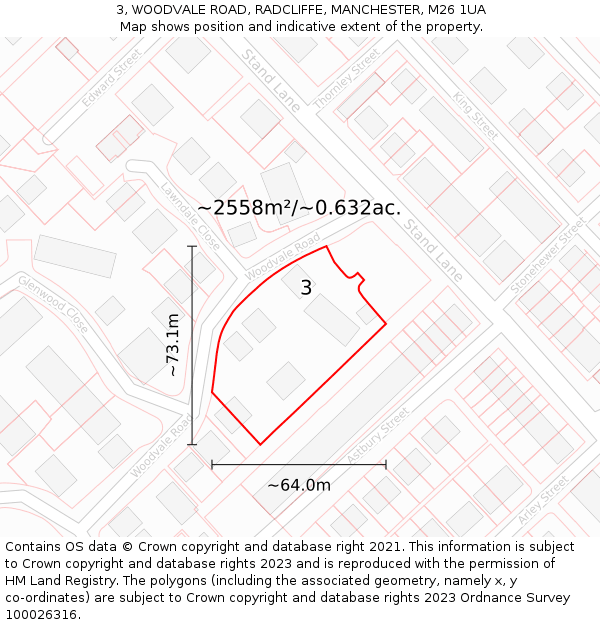 3, WOODVALE ROAD, RADCLIFFE, MANCHESTER, M26 1UA: Plot and title map