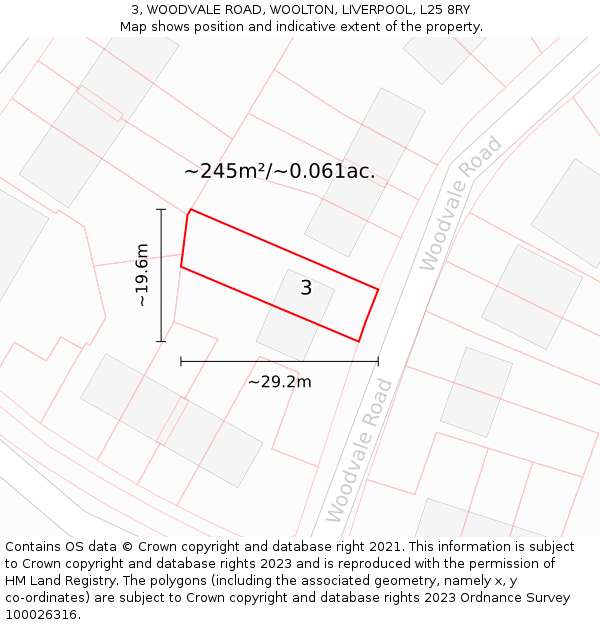 3, WOODVALE ROAD, WOOLTON, LIVERPOOL, L25 8RY: Plot and title map