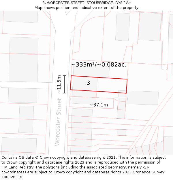 3, WORCESTER STREET, STOURBRIDGE, DY8 1AH: Plot and title map