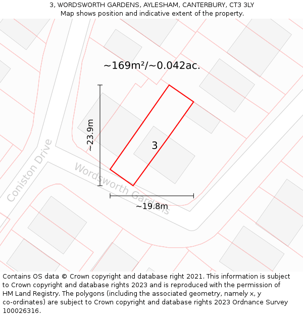 3, WORDSWORTH GARDENS, AYLESHAM, CANTERBURY, CT3 3LY: Plot and title map