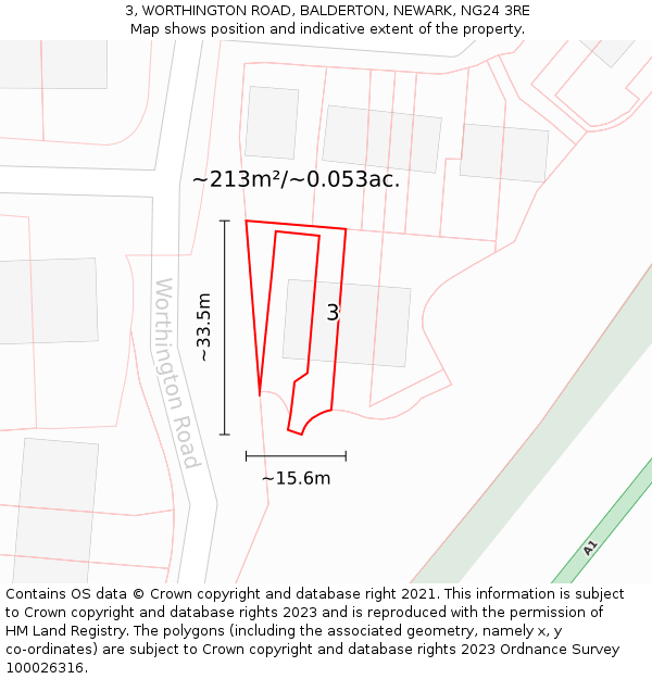 3, WORTHINGTON ROAD, BALDERTON, NEWARK, NG24 3RE: Plot and title map