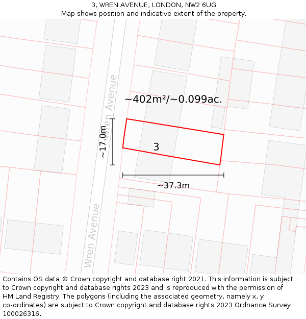 3, WREN AVENUE, LONDON, NW2 6UG: Plot and title map