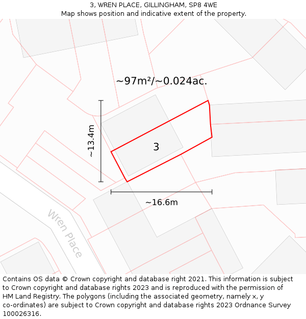 3, WREN PLACE, GILLINGHAM, SP8 4WE: Plot and title map