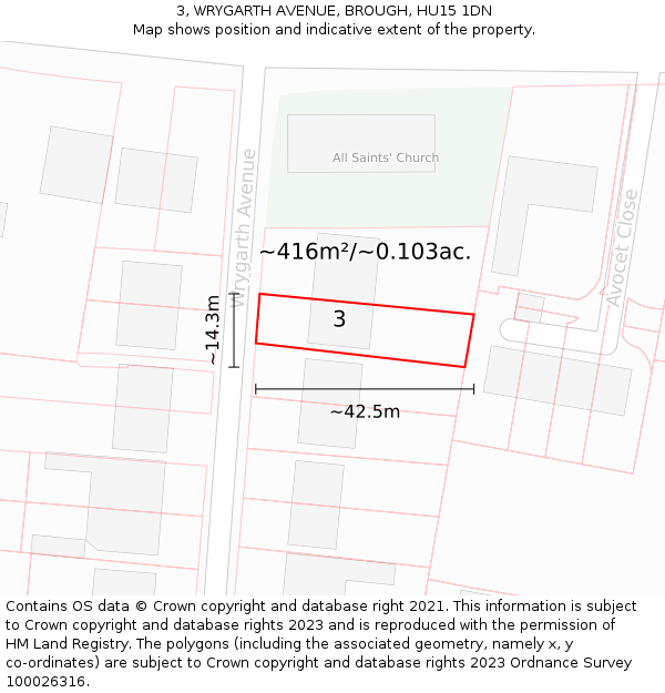 3, WRYGARTH AVENUE, BROUGH, HU15 1DN: Plot and title map