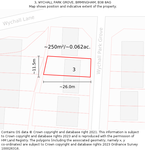 3, WYCHALL PARK GROVE, BIRMINGHAM, B38 8AG: Plot and title map