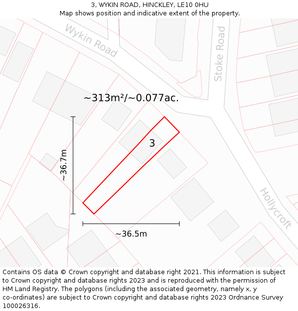 3, WYKIN ROAD, HINCKLEY, LE10 0HU: Plot and title map