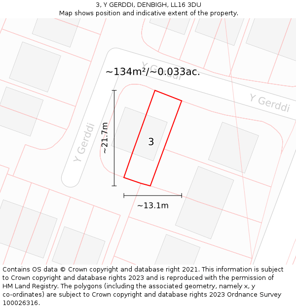 3, Y GERDDI, DENBIGH, LL16 3DU: Plot and title map