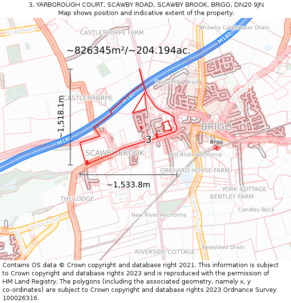 3, YARBOROUGH COURT, SCAWBY ROAD, SCAWBY BROOK, BRIGG, DN20 9JN: Plot and title map