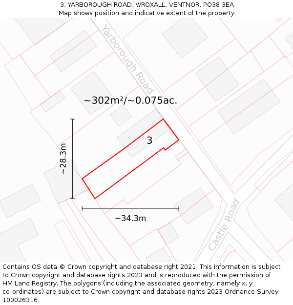 3, YARBOROUGH ROAD, WROXALL, VENTNOR, PO38 3EA: Plot and title map