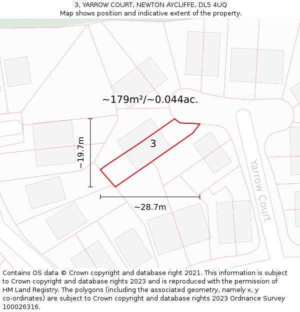 3, YARROW COURT, NEWTON AYCLIFFE, DL5 4UQ: Plot and title map