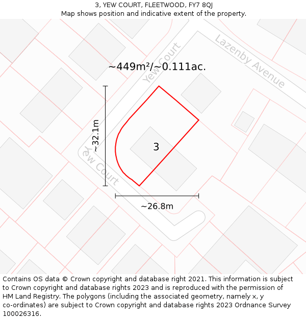 3, YEW COURT, FLEETWOOD, FY7 8QJ: Plot and title map