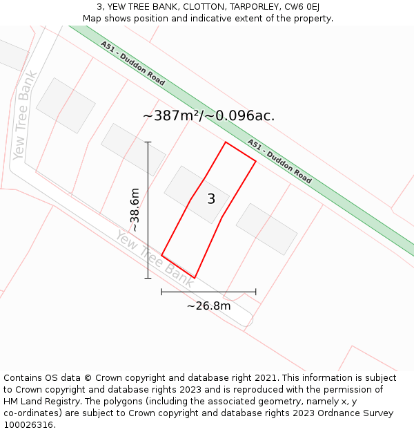 3, YEW TREE BANK, CLOTTON, TARPORLEY, CW6 0EJ: Plot and title map