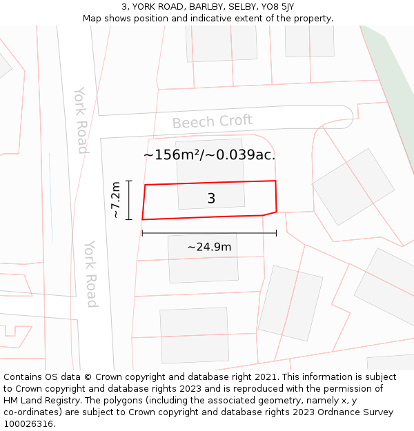 3, YORK ROAD, BARLBY, SELBY, YO8 5JY: Plot and title map