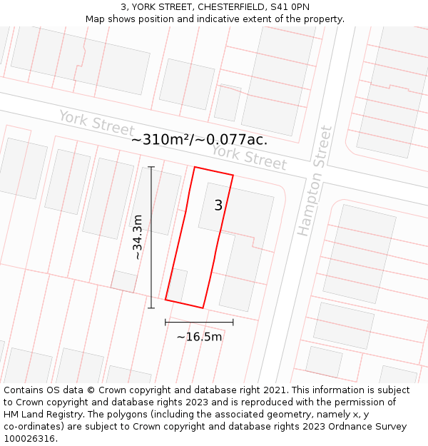 3, YORK STREET, CHESTERFIELD, S41 0PN: Plot and title map