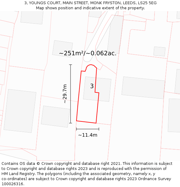 3, YOUNGS COURT, MAIN STREET, MONK FRYSTON, LEEDS, LS25 5EG: Plot and title map