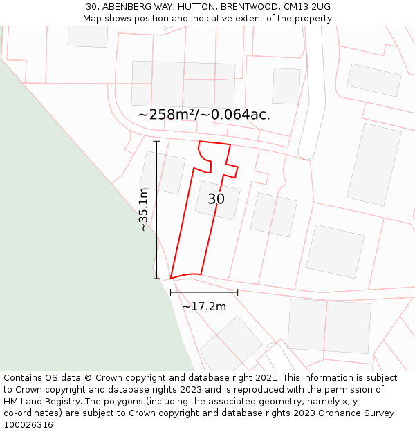 30, ABENBERG WAY, HUTTON, BRENTWOOD, CM13 2UG: Plot and title map