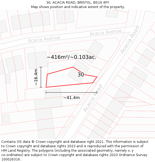 30, ACACIA ROAD, BRISTOL, BS16 4PY: Plot and title map