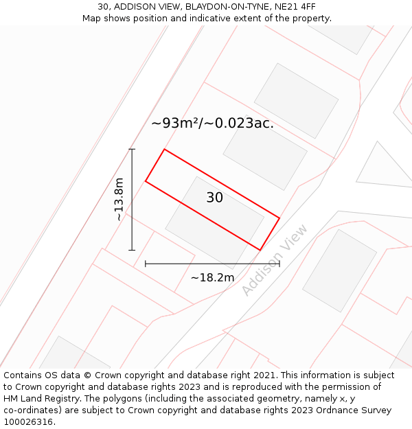 30, ADDISON VIEW, BLAYDON-ON-TYNE, NE21 4FF: Plot and title map