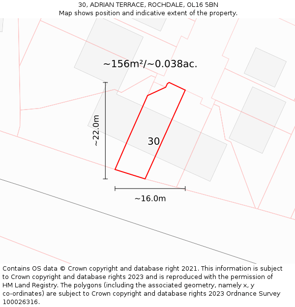 30, ADRIAN TERRACE, ROCHDALE, OL16 5BN: Plot and title map