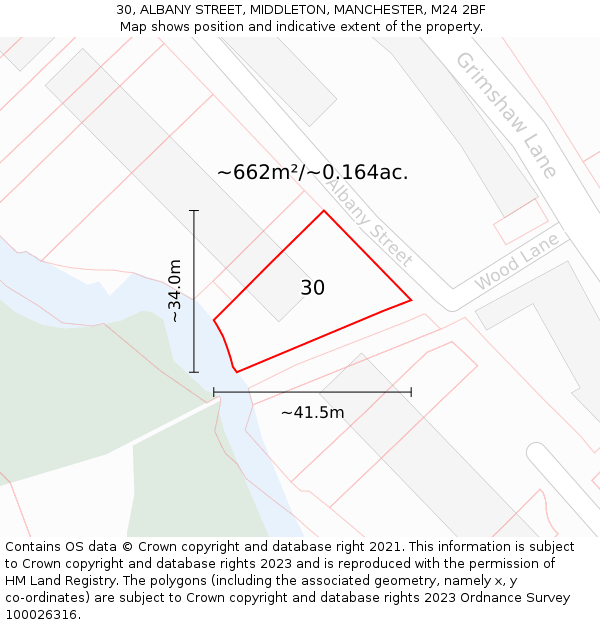 30, ALBANY STREET, MIDDLETON, MANCHESTER, M24 2BF: Plot and title map