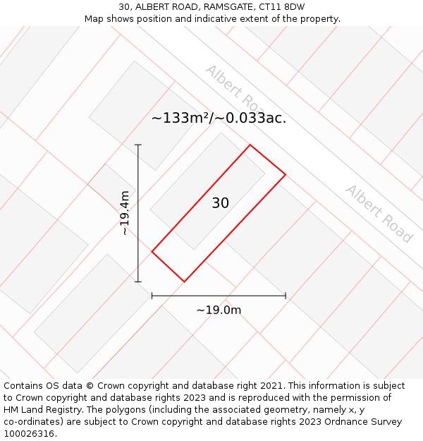 30, ALBERT ROAD, RAMSGATE, CT11 8DW: Plot and title map