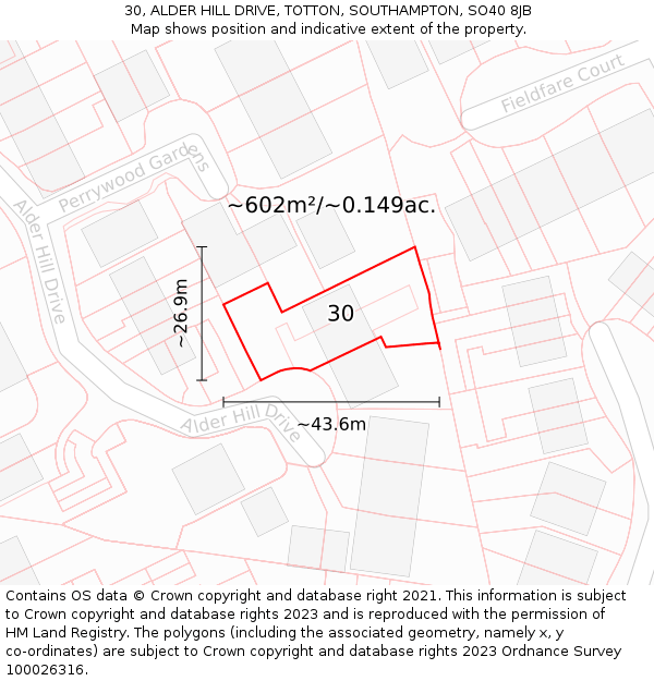 30, ALDER HILL DRIVE, TOTTON, SOUTHAMPTON, SO40 8JB: Plot and title map