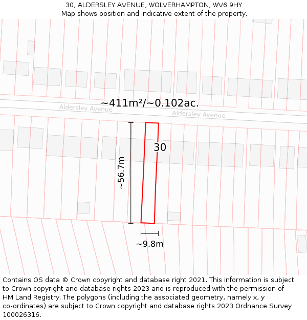 30, ALDERSLEY AVENUE, WOLVERHAMPTON, WV6 9HY: Plot and title map