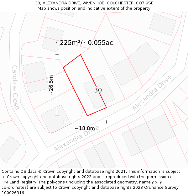 30, ALEXANDRA DRIVE, WIVENHOE, COLCHESTER, CO7 9SE: Plot and title map