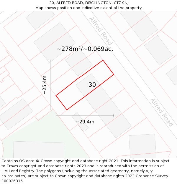 30, ALFRED ROAD, BIRCHINGTON, CT7 9NJ: Plot and title map