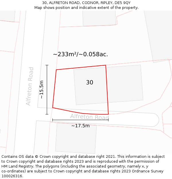 30, ALFRETON ROAD, CODNOR, RIPLEY, DE5 9QY: Plot and title map